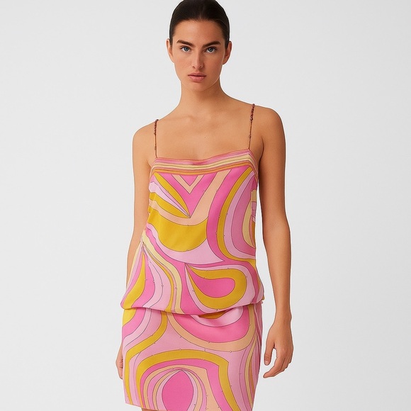 NEW LAUNDRY BY SHELLI SEGAL Colorful Pink Swirl Pattern Embellished Pucci Bead 4 - Picture 1 of 7